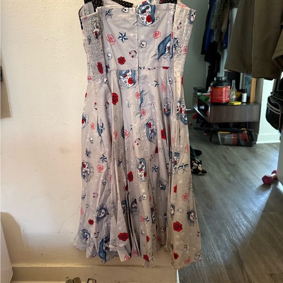 Hell Bunny Gray Dress with Red and Blue Tattoo Print - Picture 3 of 4